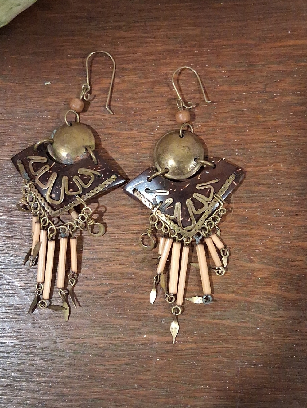Boho Fringe Earrings in Beige and Antique Gold